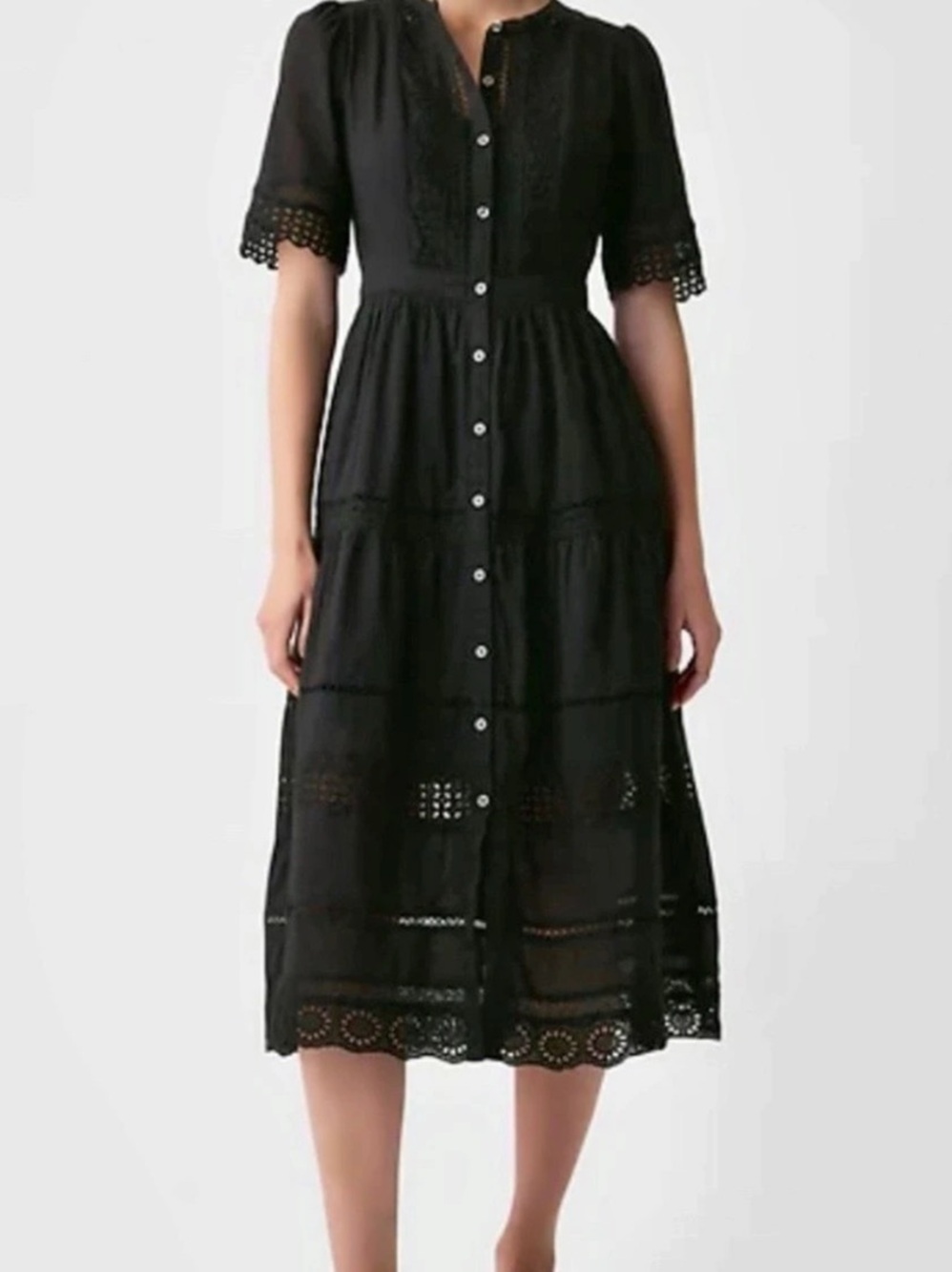 NWT Gap Lace Button-Up Midi Cotton Dress | Size M Tall True Black